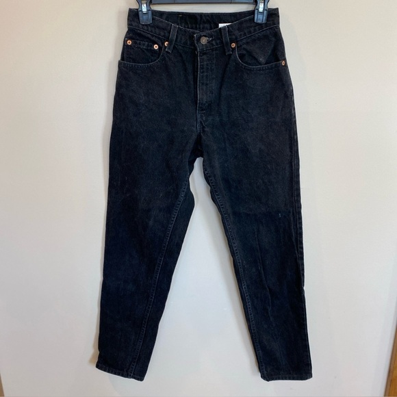 Vintage Levis Jeans Womens 7M Black Denim High Rise USA 90s Mom Classic Preppy - Picture 1 of 9